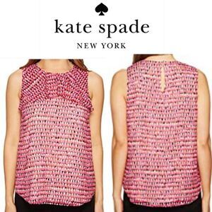 NWT|Kate Spade Pink Pinata Flounce Sleeveless Silk Blouse, XS